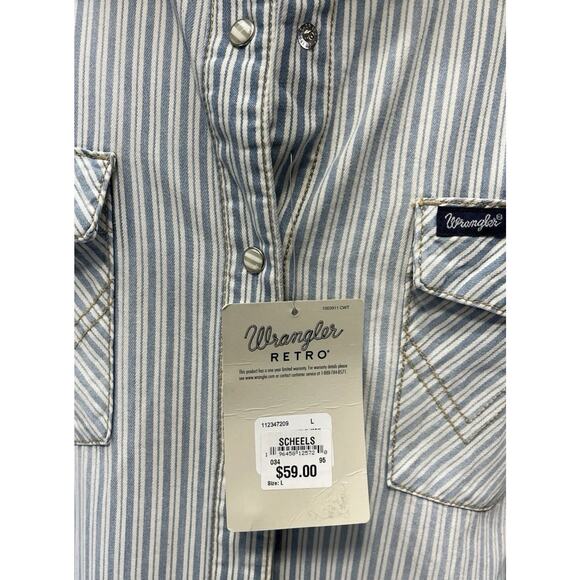 NWT Wrangler Retro Long Sleeve Striped Western Pearl Snap blue Mens L - Picture 2 of 9